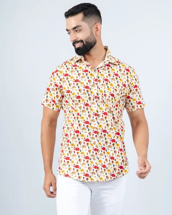 Radiant_Red_&_Yellow_Cute_Elephant_Print_Cotton_Casual_Shirt