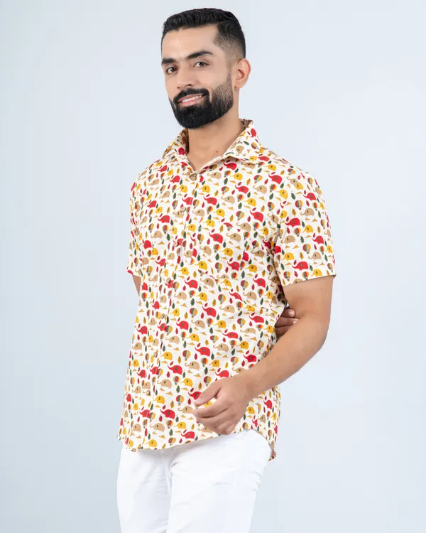 Radiant_Red_&_Yellow_Cute_Elephant_Print_Cotton_Casual_Shirt
