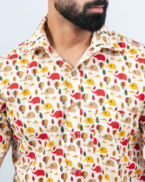 Radiant_Red_&_Yellow_Cute_Elephant_Print_Cotton_Casual_Shirt