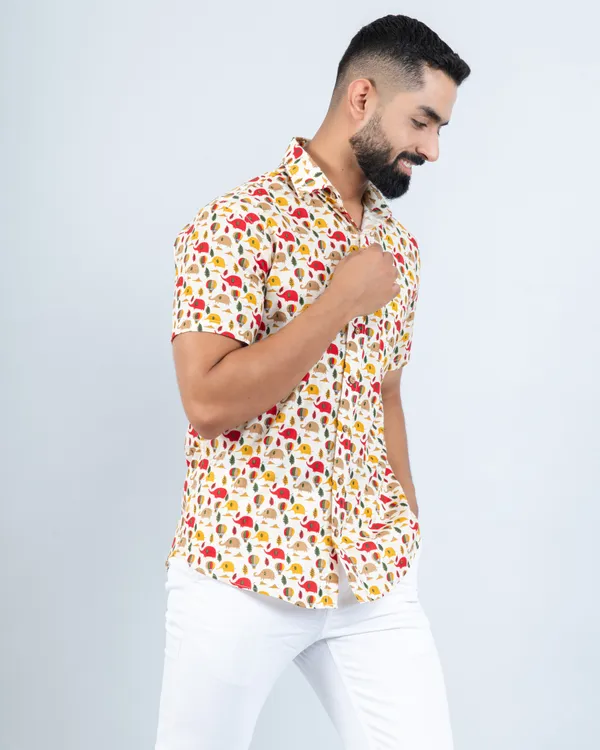 Radiant_Red_&_Yellow_Cute_Elephant_Print_Cotton_Casual_Shirt