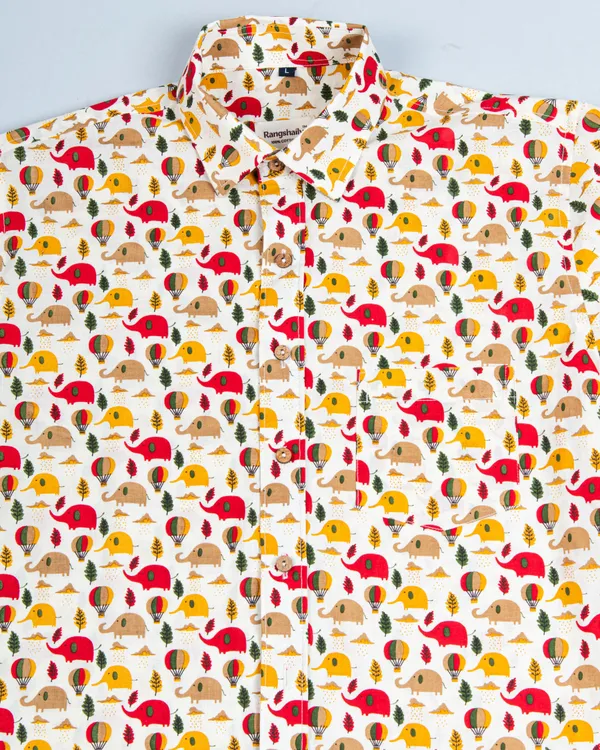 Radiant_Red_&_Yellow_Cute_Elephant_Print_Cotton_Casual_Shirt