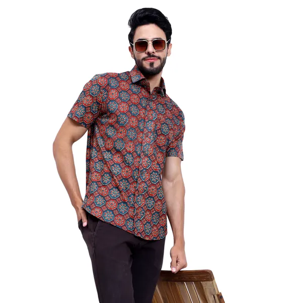 Maroon_Half_Sleeve_Cotton_Shirt_Relaxed_Fit_Geometric_Print_With_Stylish_Spread_Collar