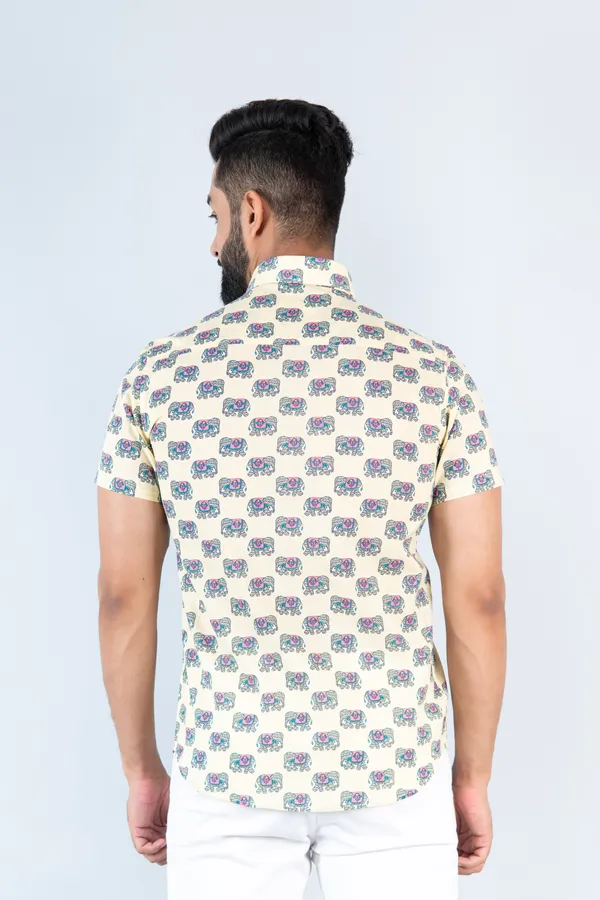 Pink_Elephant_Print_Half_Sleeves_Premium_Cotton_Regular_Fit_Shirt_With_Spread_Collar