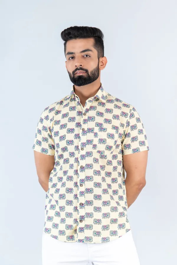Pink_Elephant_Print_Half_Sleeves_Premium_Cotton_Regular_Fit_Shirt_With_Spread_Collar