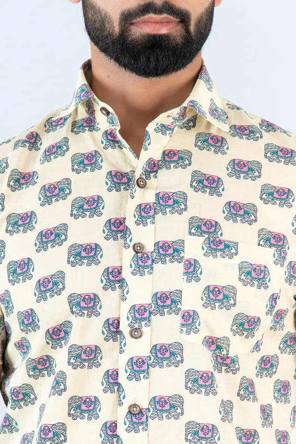Pink_Elephant_Print_Half_Sleeves_Premium_Cotton_Regular_Fit_Shirt_With_Spread_Collar