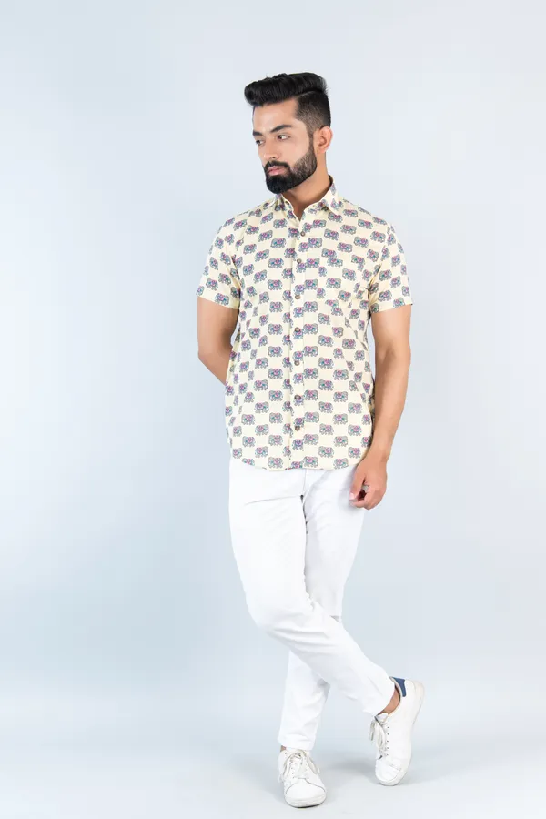 Pink_Elephant_Print_Half_Sleeves_Premium_Cotton_Regular_Fit_Shirt_With_Spread_Collar