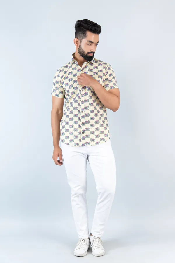 Pink_Elephant_Print_Half_Sleeves_Premium_Cotton_Regular_Fit_Shirt_With_Spread_Collar