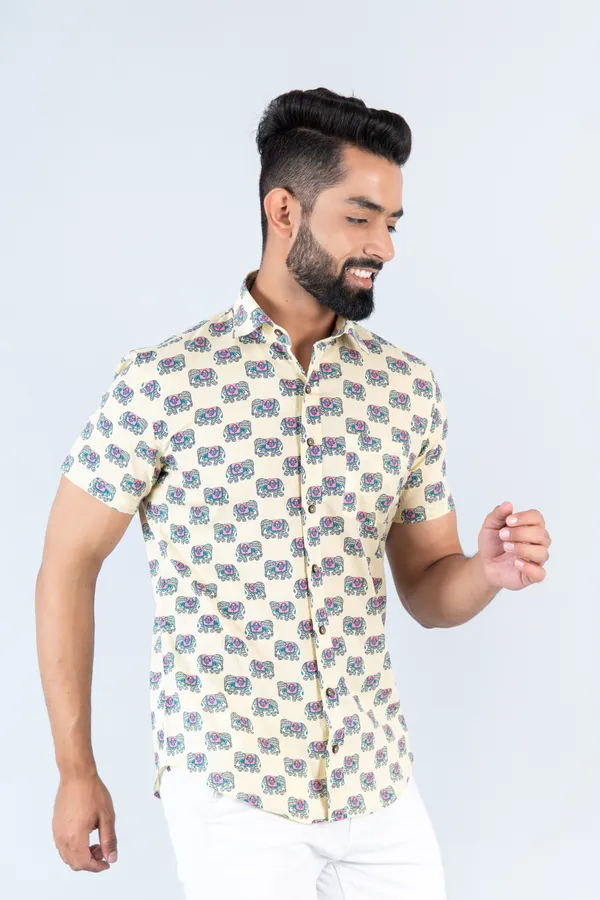 Pink_Elephant_Print_Half_Sleeves_Premium_Cotton_Regular_Fit_Shirt_With_Spread_Collar