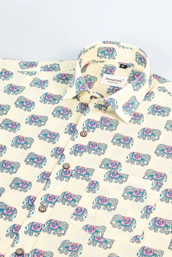 Pink_Elephant_Print_Half_Sleeves_Premium_Cotton_Regular_Fit_Shirt_With_Spread_Collar