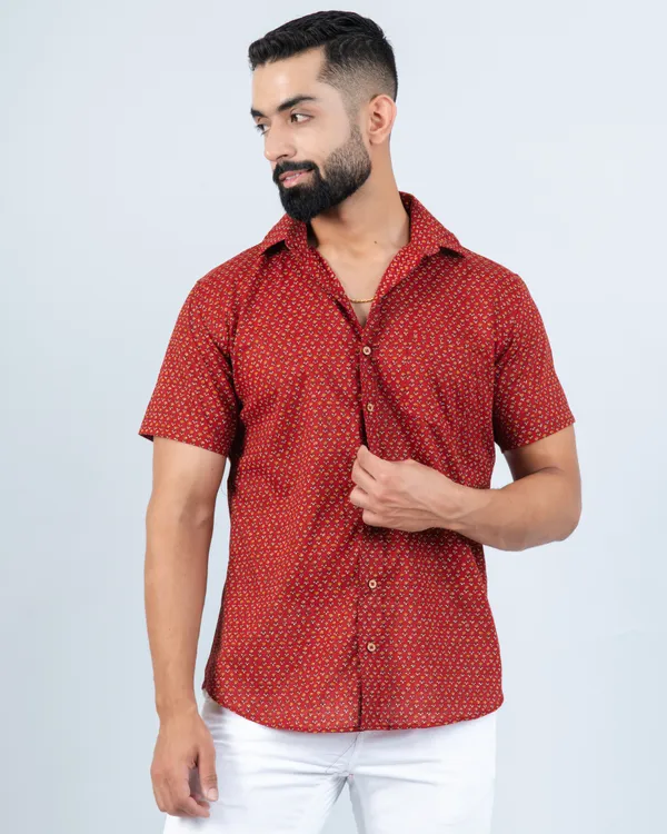Red_Small_Floral_Print_Soft_Cotton_Regular_Fit_Casual_Shirt