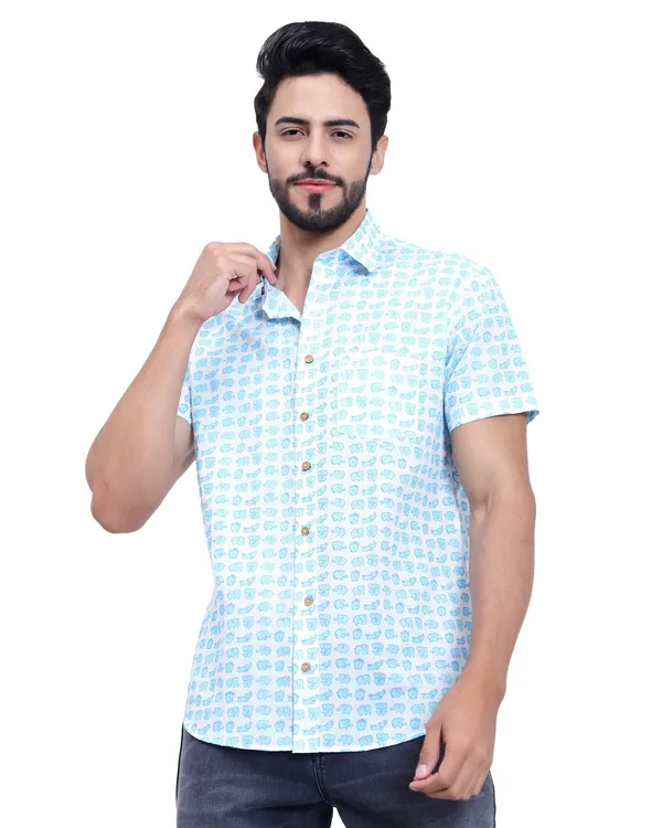 Sky_Blue_Cotton_Shirt_Relaxed_Fit_Light_Elephant_Print_With_Stylish_Spread_Collar_Summer_Shirt