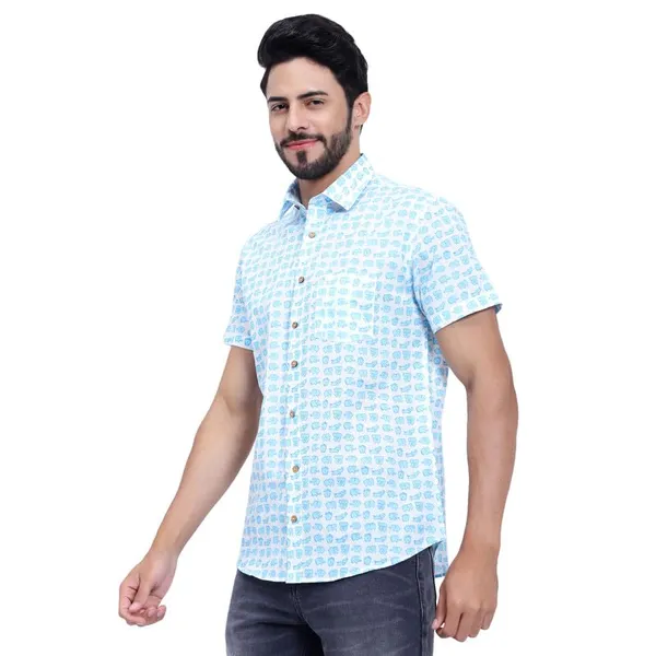 Sky_Blue_Cotton_Shirt_Relaxed_Fit_Light_Elephant_Print_With_Stylish_Spread_Collar_Summer_Shirt
