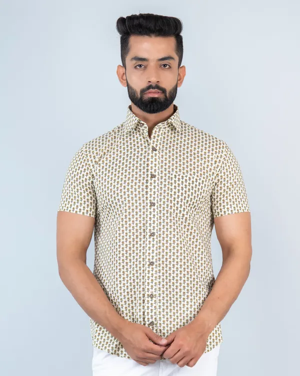 Brown_Cotton_Shirt_Relaxed_Fit_Small_Floral_Print_With_Spread_Collar_Comfortable_&_Fashionable