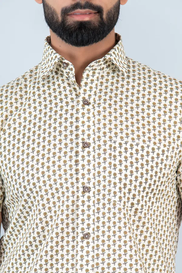 Brown_Cotton_Shirt_Relaxed_Fit_Small_Floral_Print_With_Spread_Collar_Comfortable_&_Fashionable