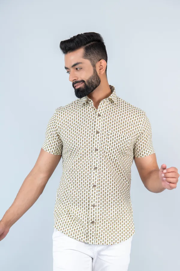 Brown_Cotton_Shirt_Relaxed_Fit_Small_Floral_Print_With_Spread_Collar_Comfortable_&_Fashionable