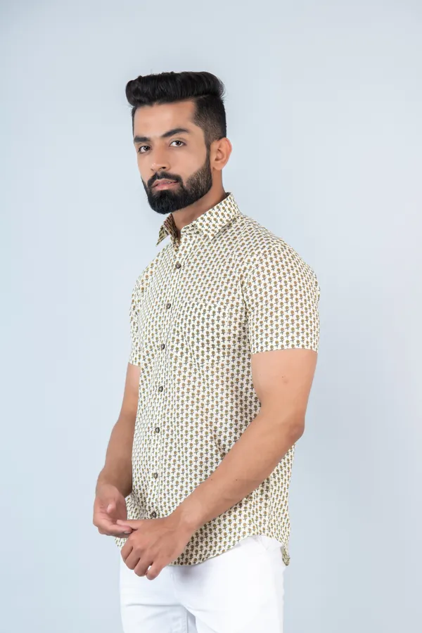 Brown_Cotton_Shirt_Relaxed_Fit_Small_Floral_Print_With_Spread_Collar_Comfortable_&_Fashionable