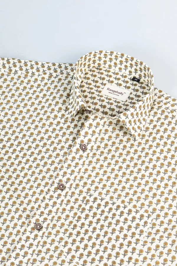 Brown_Cotton_Shirt_Relaxed_Fit_Small_Floral_Print_With_Spread_Collar_Comfortable_&_Fashionable