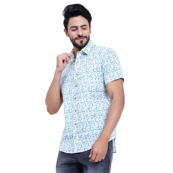 Turquoise_Half_Sleeve_Cotton_Shirt_Relaxed_Fit_Jaal_Print_With_Stylish_Spread_Collar_Summer_Shirt