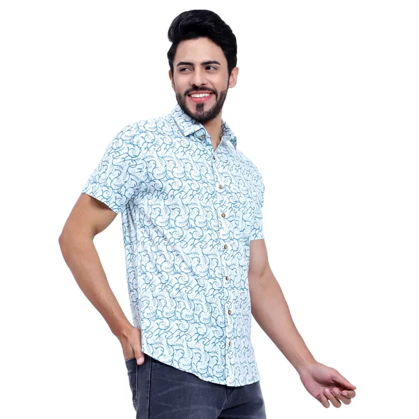 Turquoise_Half_Sleeve_Cotton_Shirt_Relaxed_Fit_Jaal_Print_With_Stylish_Spread_Collar_Summer_Shirt