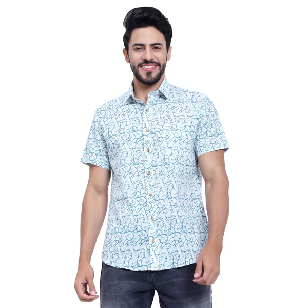 Turquoise_Half_Sleeve_Cotton_Shirt_Relaxed_Fit_Jaal_Print_With_Stylish_Spread_Collar_Summer_Shirt