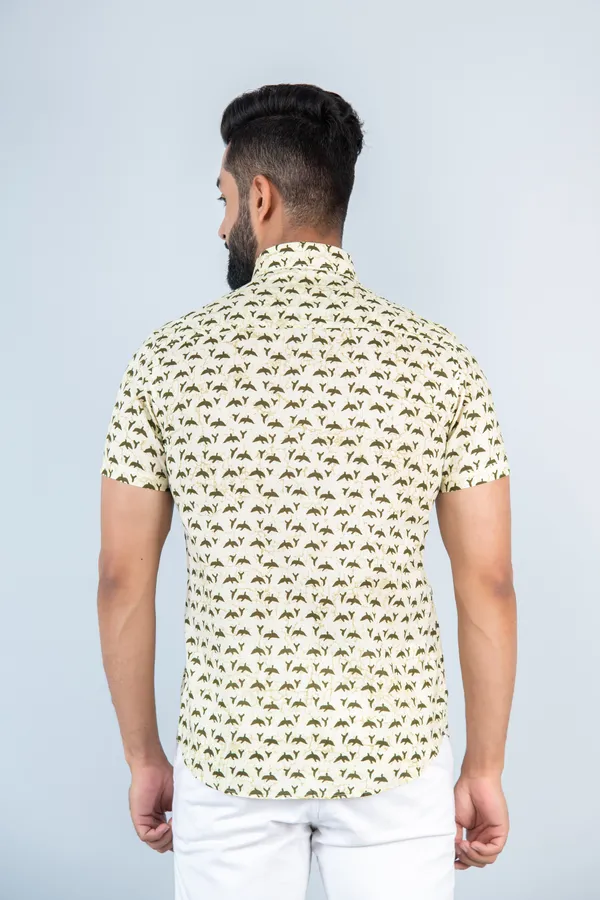 Light_Yellow_Bird_Print_Half_Sleeves_Premium_Cotton_Regular_Fit_Shirt_With_Spread_Collar