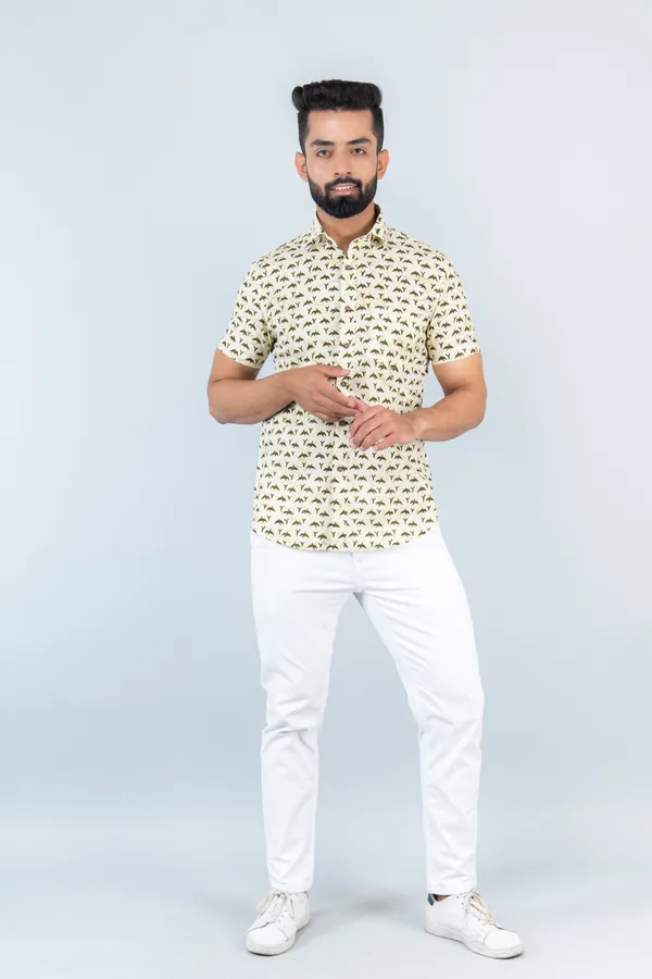 Light_Yellow_Bird_Print_Half_Sleeves_Premium_Cotton_Regular_Fit_Shirt_With_Spread_Collar