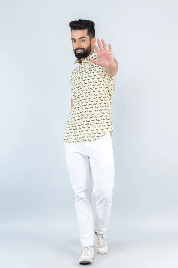 Light_Yellow_Bird_Print_Half_Sleeves_Premium_Cotton_Regular_Fit_Shirt_With_Spread_Collar