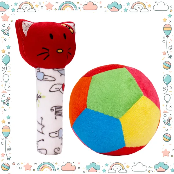 2_in_1_Combo:_Kitty_Rattle_&_11cm_Ball_|_ISI_Mark:_NABL_Lab_Tested_Baby_Safe_Toys