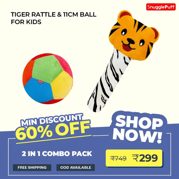 2_in_1_Combo:_Tiger_Rattle_&_11cm_Ball_|_ISI_Mark:_NABL_Lab_Tested_Baby_Safe_Toys