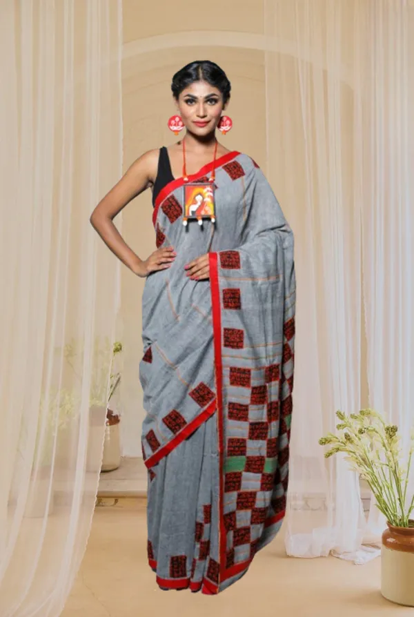 Grey_Applique_Full_Sleeve_1Pic_Women'S_Saree_And_1Pic_Men'S_Kurta_For_Couple
