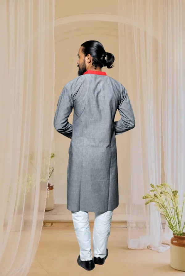 Grey_Applique_Full_Sleeve_1Pic_Women'S_Saree_And_1Pic_Men'S_Kurta_For_Couple