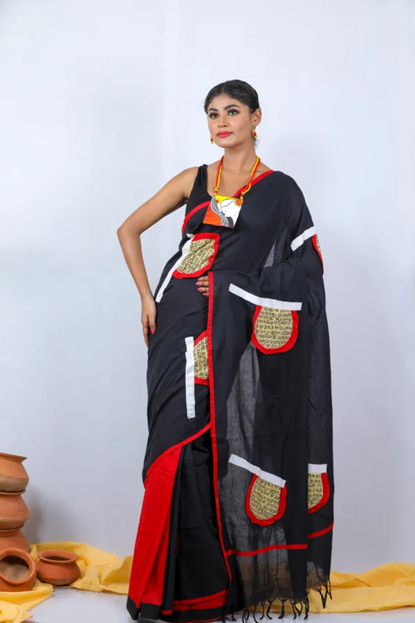 Black_Printed_Full_Sleeve_1Pic_Women'S_Saree_And_1Pic_Men'S_Kurta_For_Couple