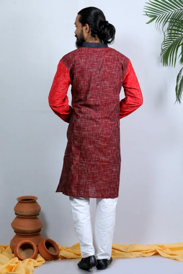 Maroon_Printed_Full_Sleeve_1Pic_Women'S_Saree_And_1Pic_Men'S_Kurta_For_Couple