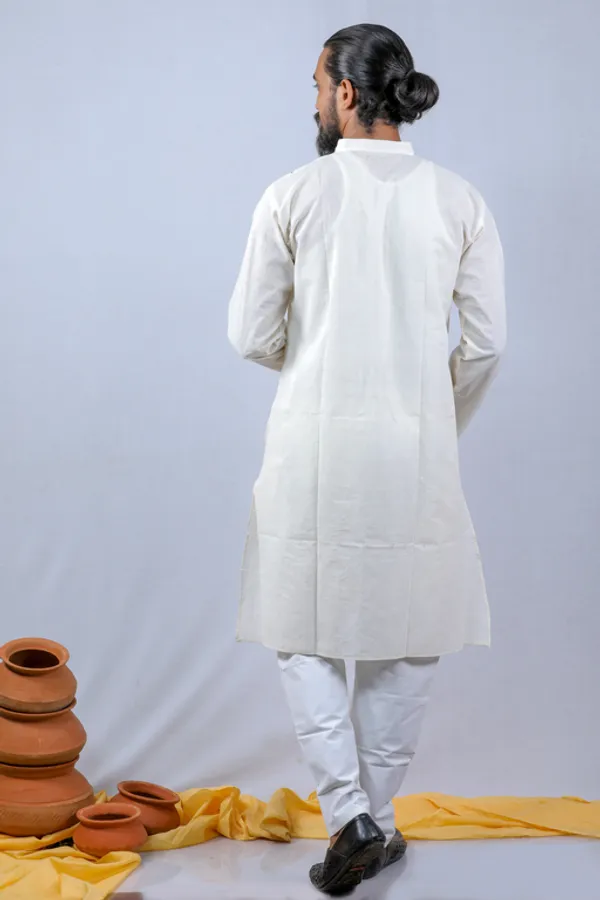 White_Applique_Na_1Pic_Women'S_Saree_And_1Pic_Men'S_Kurta_For_Couple