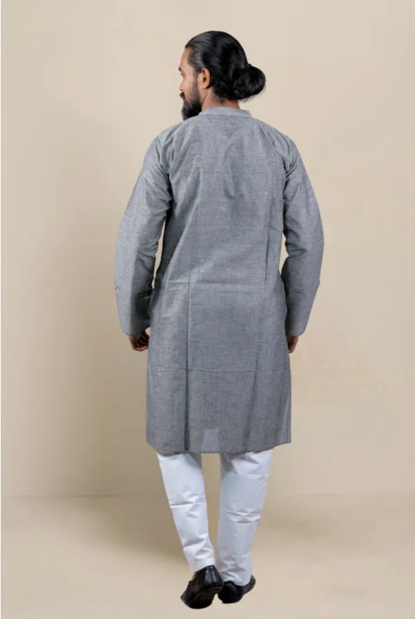 Grey_Applique_Full_Sleeve_Kurta_And_Pyjama_Set_For_Couple