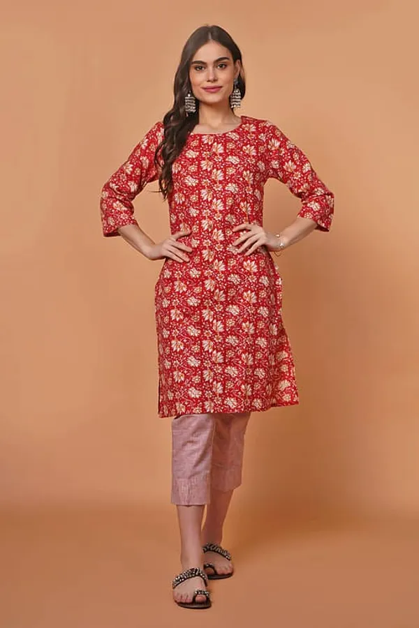 Red_Short__Floral_print_Kurta