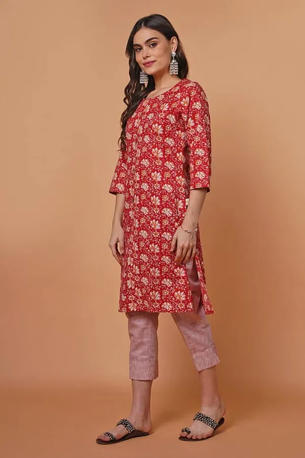 Red_Short__Floral_print_Kurta