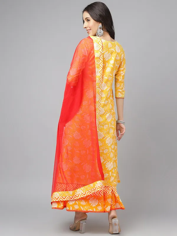 Cotton__four_piece_Kurta_with_Palazzos_with_Dupatta_&_Inner