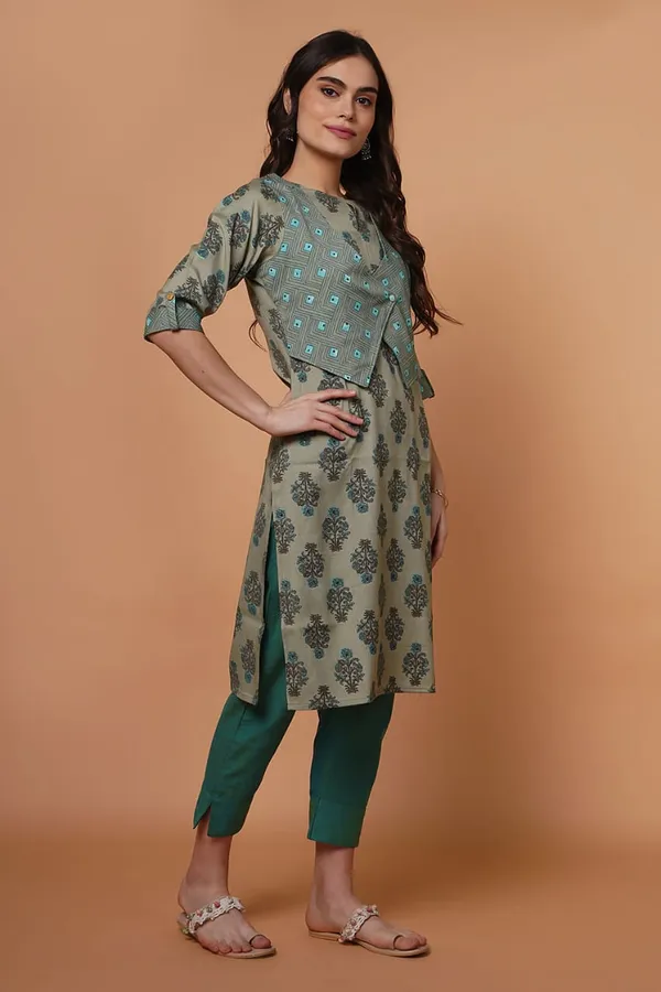 Green_Cotton_Kurta_With_Jacket_Set
