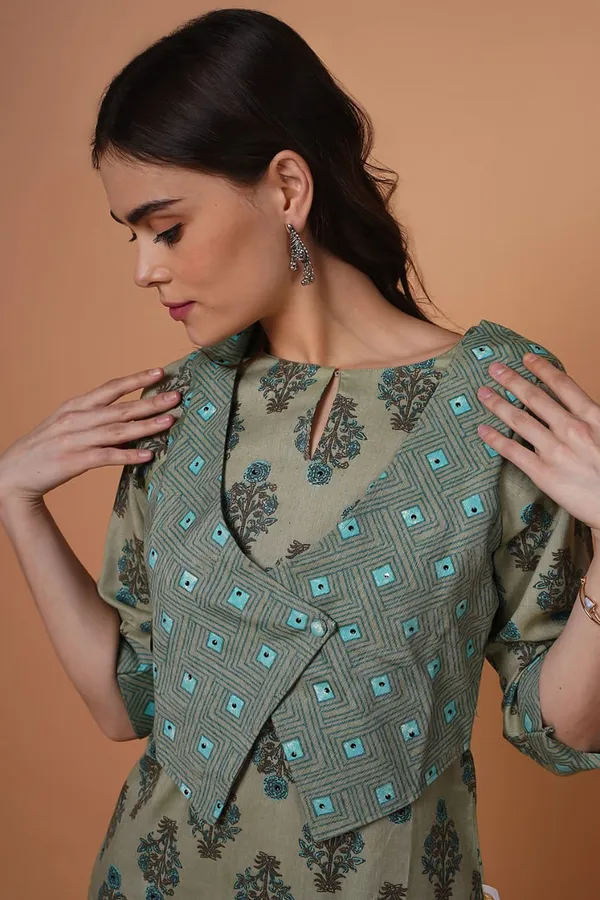 Green_Cotton_Kurta_With_Jacket_Set