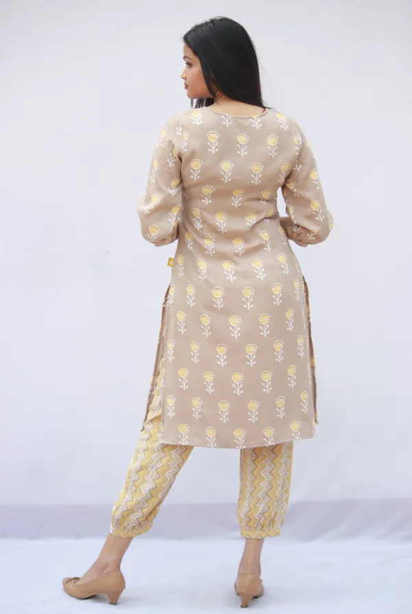 Brown_Foil_Print_Rayon_Kurta_Set