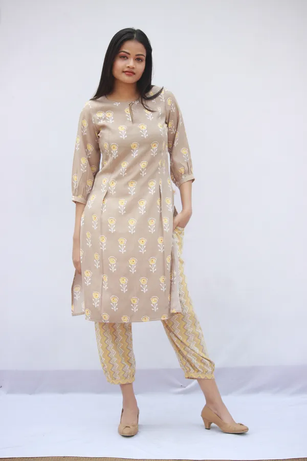 Brown_Foil_Print_Rayon_Kurta_Set