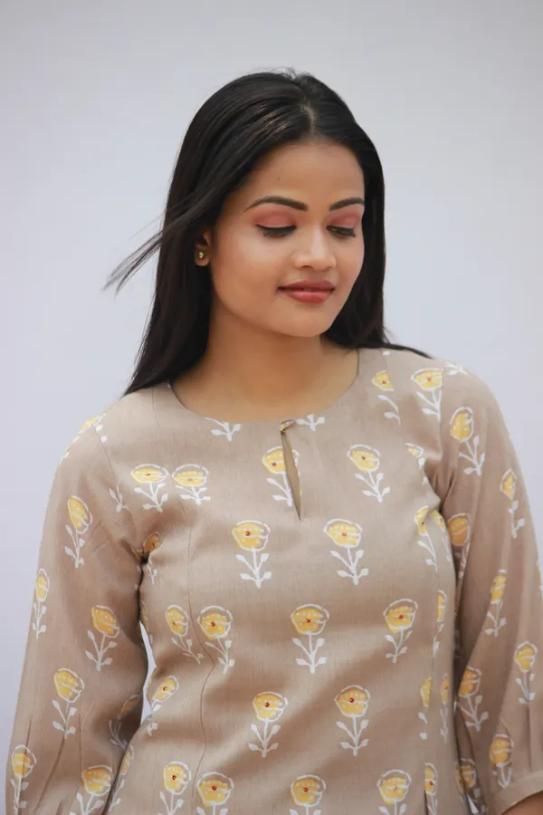 Brown_Foil_Print_Rayon_Kurta_Set