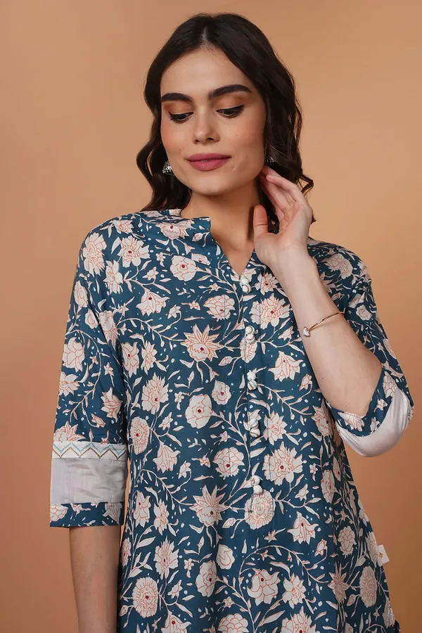 Green_Hand_Block_Printed_Kurta_Set
