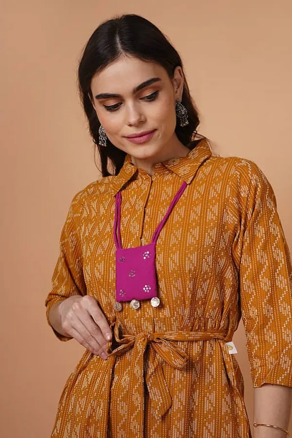 Yellow_Cotton_Kantha_Design_Dress_With_Neckpiece