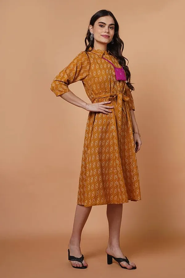 Yellow_Cotton_Kantha_Design_Dress_With_Neckpiece