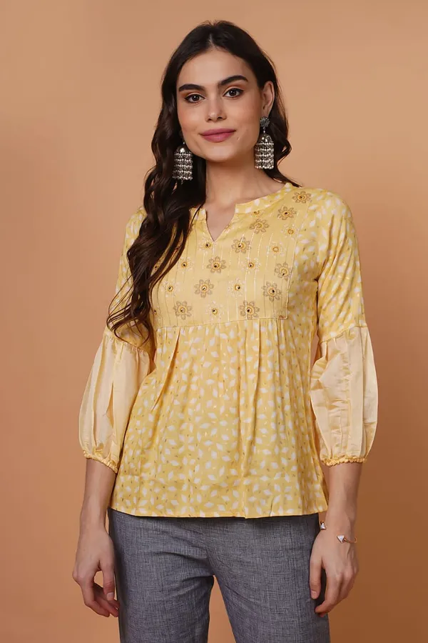 Yellow_Rayon_Puff_Sleeve_Top