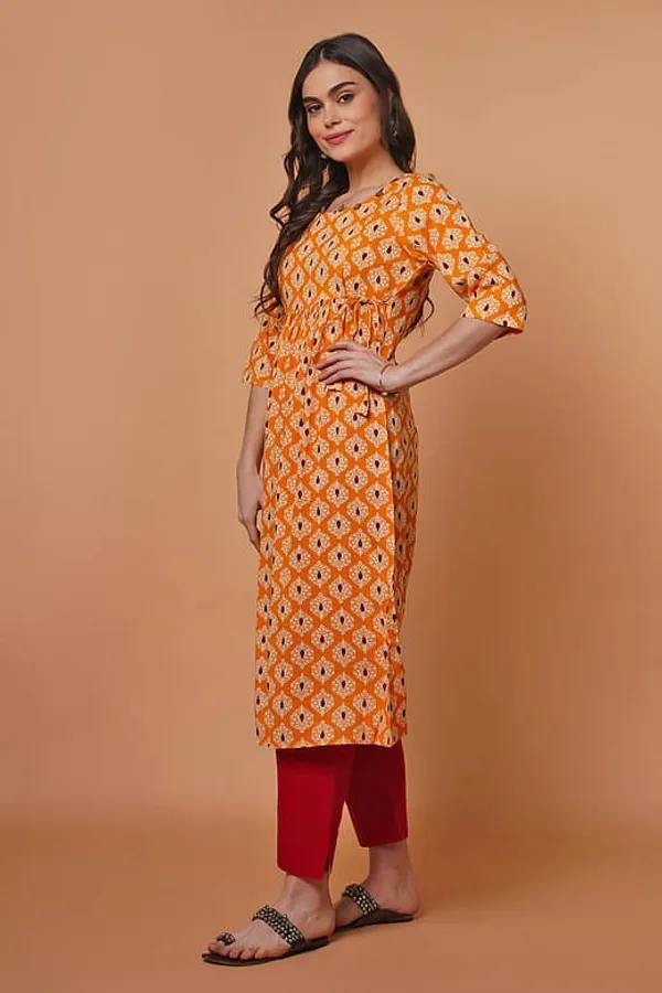 Yellow_Rayon_Flared_Kurta_with_Draw_String