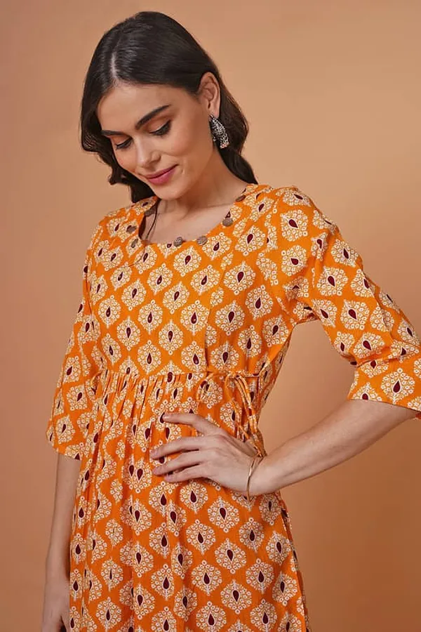 Yellow_Rayon_Flared_Kurta_with_Draw_String