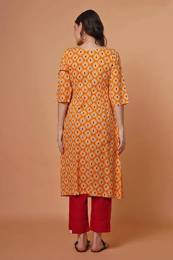 Yellow_Rayon_Flared_Kurta_with_Draw_String